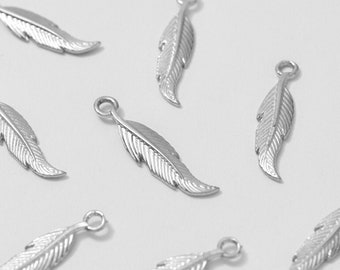 Feather Pendant, Sterling Silver, 5pcs