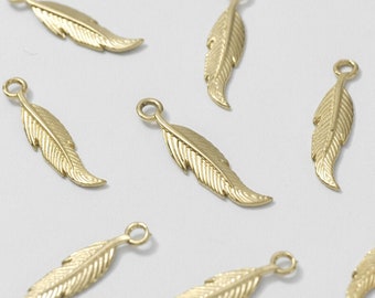 Feather Pendant, Gold Plated, 5pcs