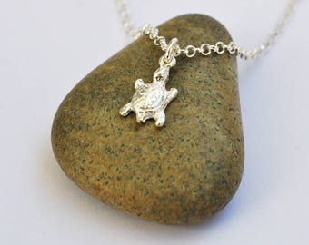 Silver turtle necklace, turtle necklace, silver turtle, dainty necklace, turtle jewelry, surf, beach necklace, tiny turtle, silver turtle