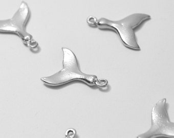Whale Tail Pendant, Sterling Silver, 5pcs
