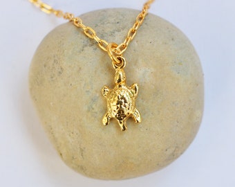 Gold turtle necklace, turtle necklace, gold turtle, dainty necklace, turtle jewelry, surf, beach necklace, tiny turtle, gold turtle, sea