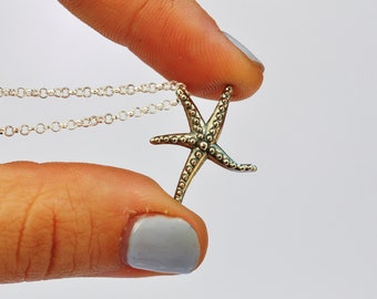 Starfish necklace, silver starfish, starfish pendant, beach necklace, summer jewelry, sea star necklace ,silver necklace, talia luvaton