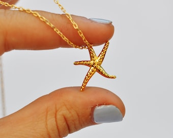 Collar de estrella de mar, estrella de mar de oro, colgante de estrella de mar, collar de playa, joyería de verano, collar de estrella de mar, collar de oro, joyería talia luvaton