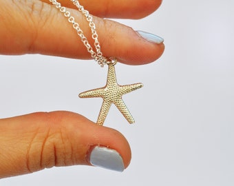 Starfish necklace, silver gold starfish, starfish pendant, beach necklace, summer jewelry, sea star necklace ,silver necklace, talia luvaton
