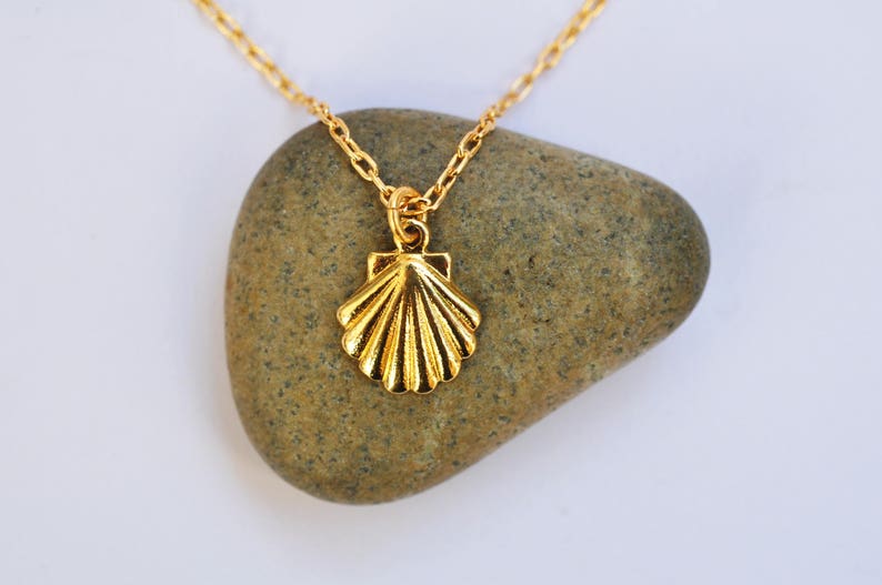 gold shell necklace, seashell necklace, gold shell, dainty necklace, seashell jewelry, surf, ocaen, Camino de Santiago, shell of saint james image 1