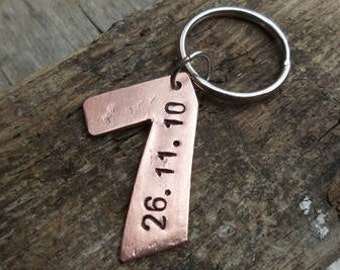 Bespoke 7 Year Anniversary Copper Keyring Keychain Jewellery Gifts for Her 7th Seven Unique Special First 1st Loving Date Wedding FREE POST