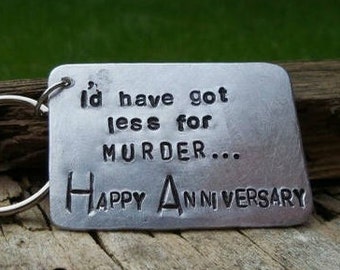 I'd have got less for Murder HAPPY ANNIVERSARY Gifts Keyring Keychains Silver Tin Aluminium Wedding Gift 10 Year Funny Cheeky Joke FREE Post