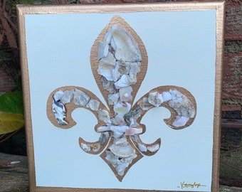 Fleur De Lis Oyster Shell Painting