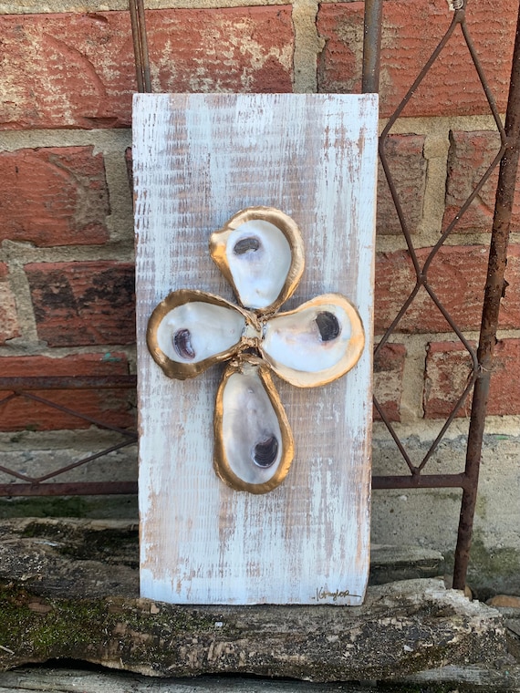 Oyster Cross on Wood