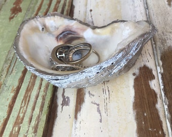 Oyster Shell Jewelry Dish: Gold or Silver Leaf Spoon Rest
