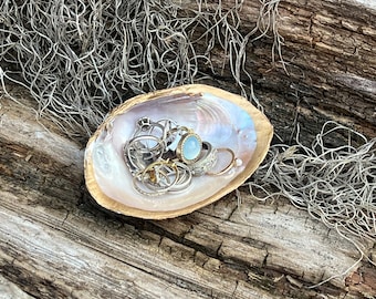 Gold Painted Clam Shell Ring Dish: Louisiana Coastal Decor
