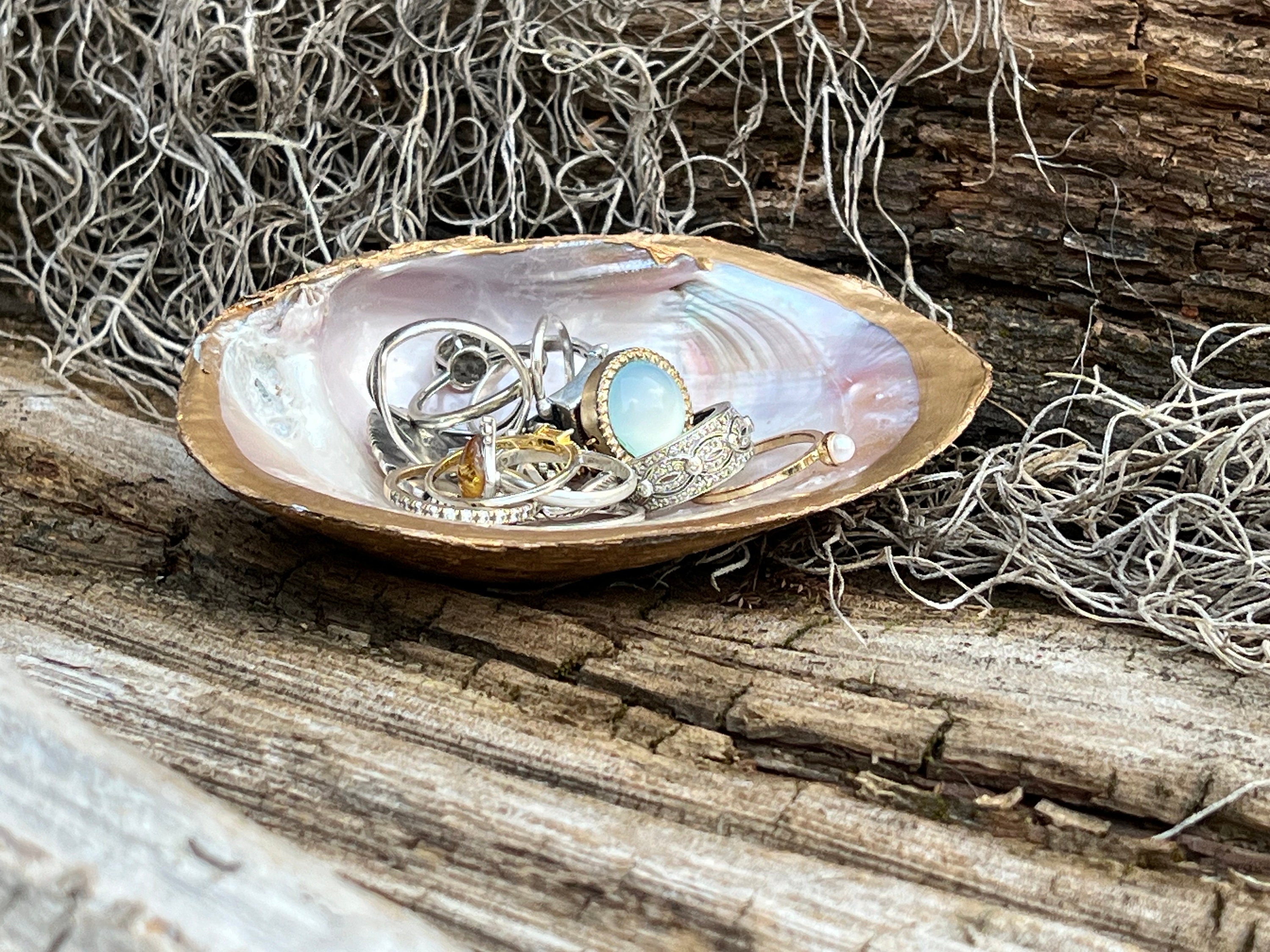 Gold Painted Clam Shell Ring Dish: Louisiana Coastal Decor - Etsy