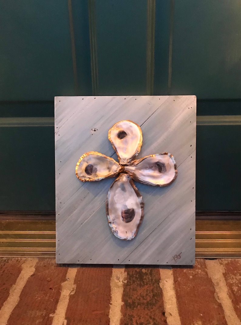 Oyster Shell Cross Art on Wood Etsy