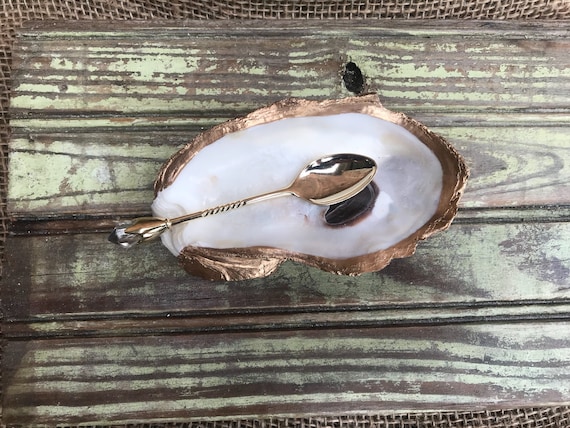 wout spoon FREE SHIPPING! Oyster shell jewelry dish or coffee spoon rest in Gold or Silver