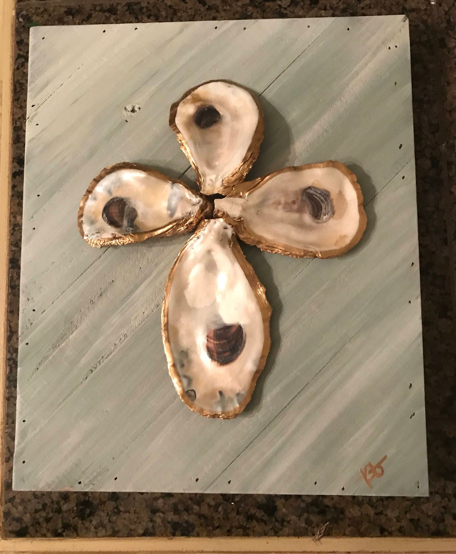 Oyster Shell Cross Art on Wood Etsy