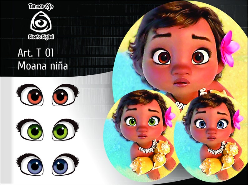 2 PDF and 2 PNG Files of Eyes to Print Moana Baby 3 Colors With and ...