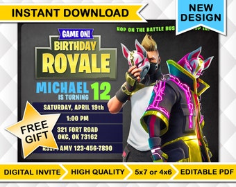 new fortnite drift instant download editable birthday invitation battle royale personalized digital printable invite free gift tag - free editable fortnite invitations