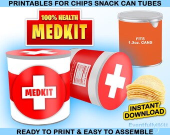 fort gaming med kit chips 1 3oz snack can labels wrap battle royale party favor snacks decoration digital printable instant download - fortnite chip download