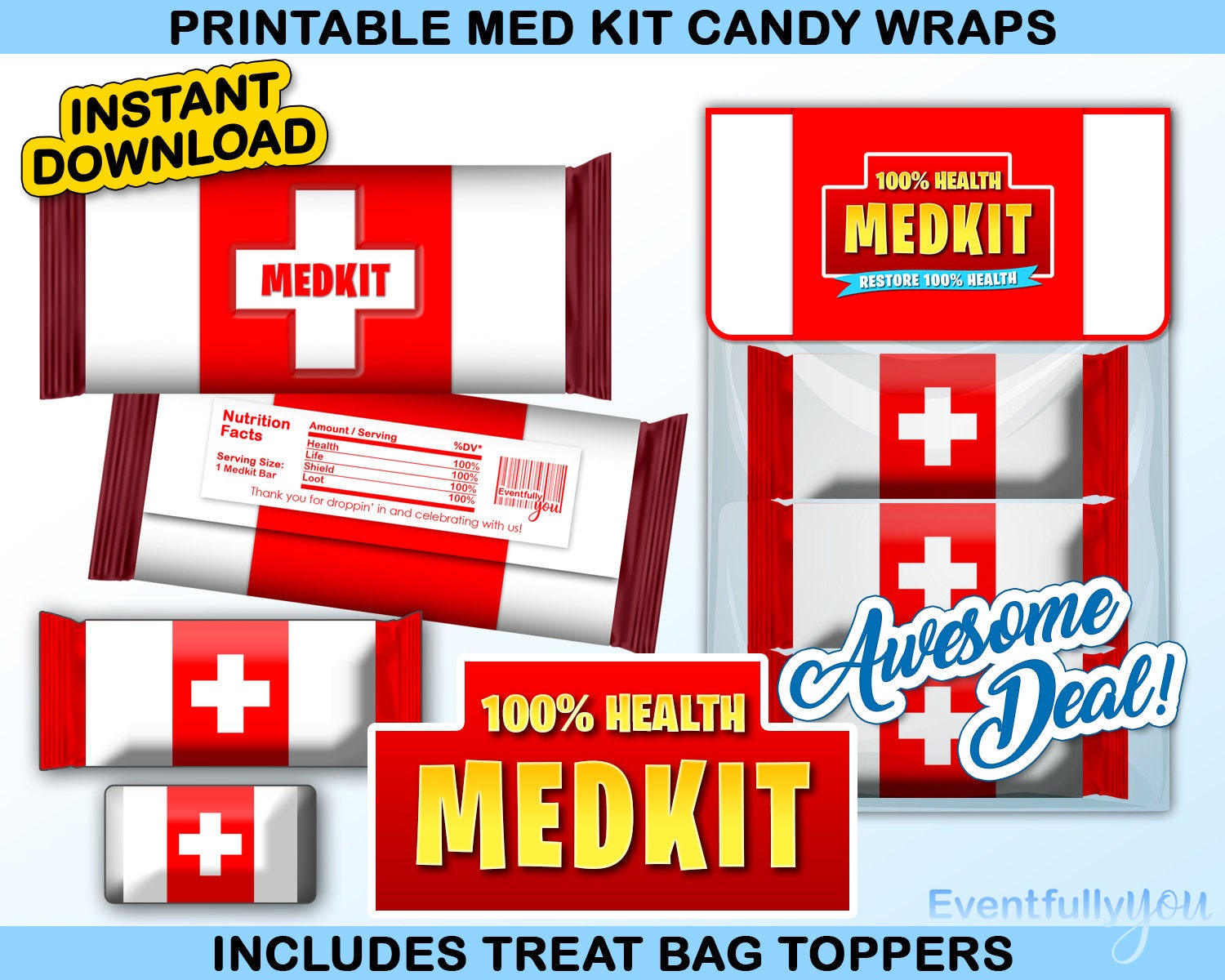 printable fortnite med kit www topsimages com fort gaming med kit candy wrapper labels treat - v bucks labels
