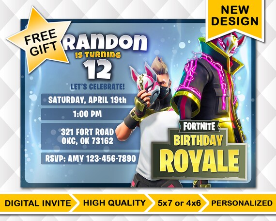 New Drift Fortnite Birthday Invitation Battle Royale Etsy - image 0