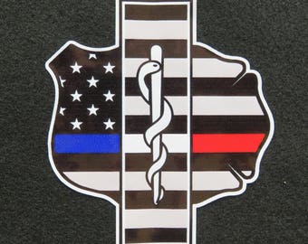 American Flag Blue White Red Line Police EMT Fire Mashup 4" Decal