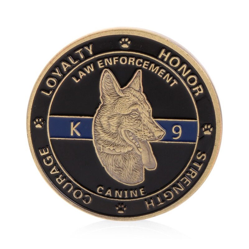 Thin Blue Line K9 American Flag Paw Print Challenge Coin | Etsy