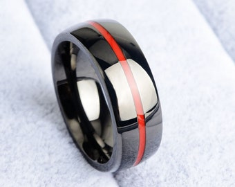 Details about   Mens firefighter Ring Stainless Steel Thin blue red line Top Quality yjs Lss @` 