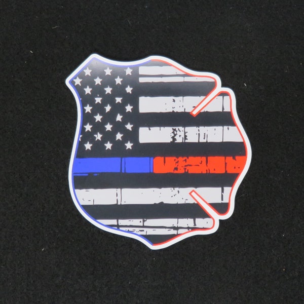 Blue Red Line Police Fire Mashup 4" Magnet