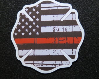Firemen Cross American Flag Thin Red Line 4" Magnet