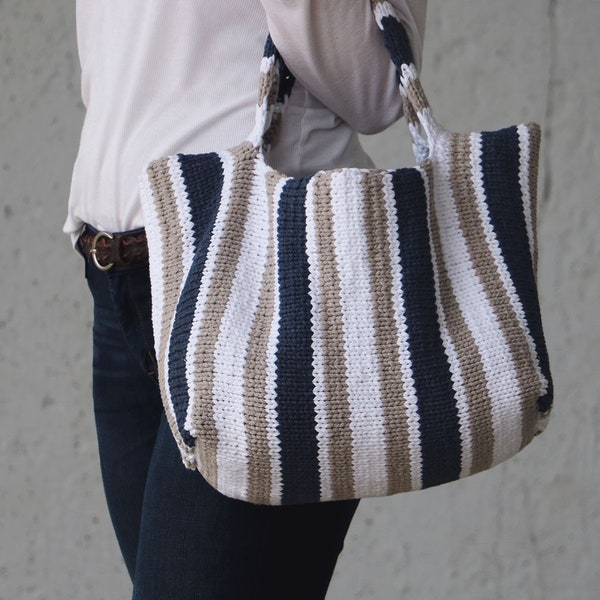 Stockinette Stripe Tote Knitting Pattern - PDF instant digital download