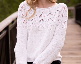 Lumi Sweater Knitting Pattern - top down, lace, circular yoke sweater - PDF instant digital download