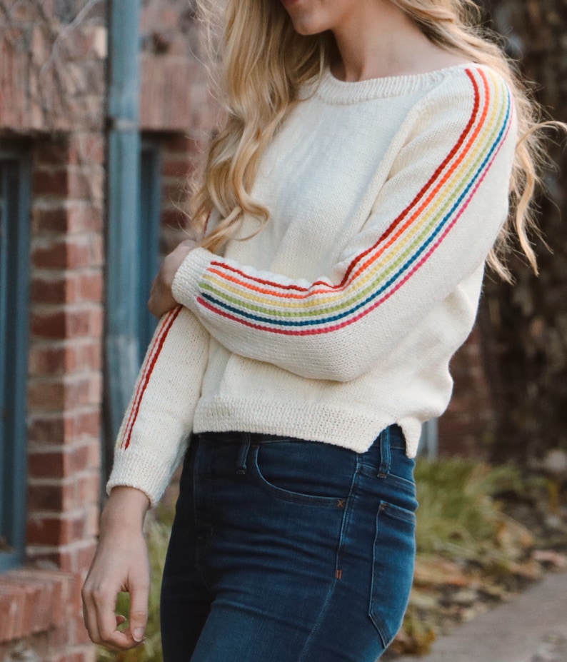 Rainbow Stripe Sweater Knitting Pattern PDF instant digital download image 8