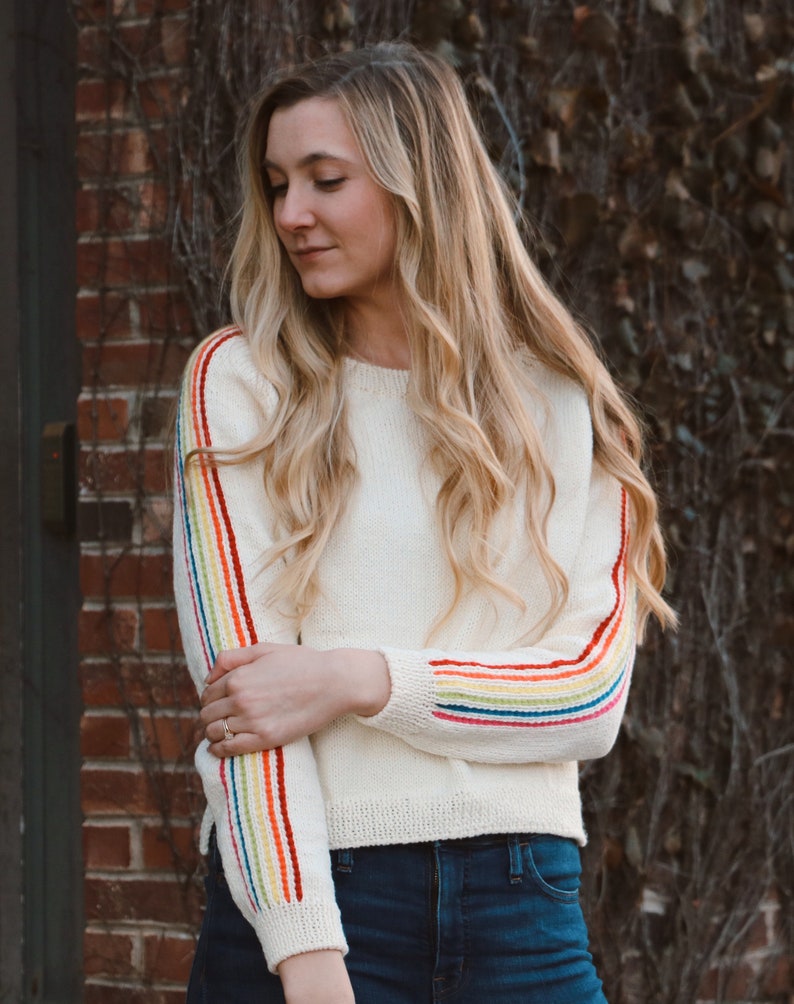 Rainbow Stripe Sweater Knitting Pattern PDF instant digital download image 4