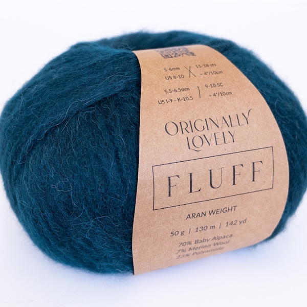 FLUFF Baby Alpaca Blend Yarn - Originally Lovely Yarn - Aran Weight - Fluffy Baby Alpaca and Merino Wool Blend, Chainette Style Yarn