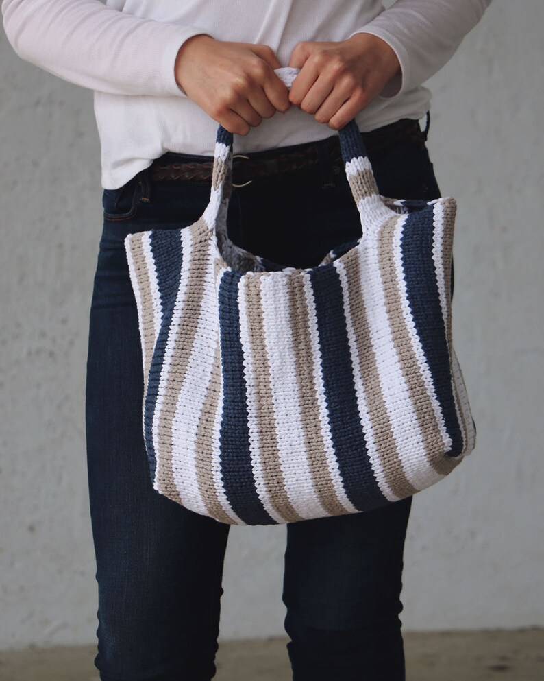 Stockinette Stripe Tote Knitting Pattern PDF instant digital download image 5