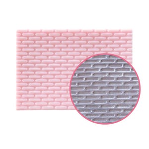 May include: Pink silicone baking mat with a raised brick pattern. A close-up shows the detail of the pattern.