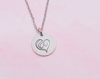 Mom and baby love necklace | Hand stamped disc necklace | minimalist necklace | non tarnish jewelry | New mom gift | Motherhood necklace