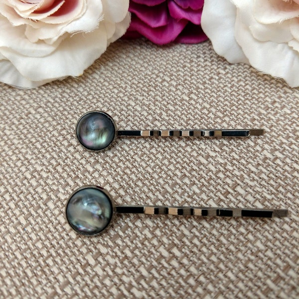 Moonstone hair pins, synthetic stone bobby pins, faux black moonstone bobby pins, silver gunmetal black gold rose gold bronze bobby pins