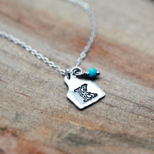 Mini Cattle Tag Initial Necklace: Turquoise Bead, Boho Cowgirl Jewelry