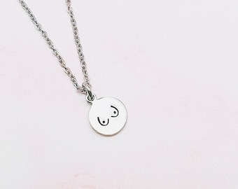 Boobs mini tag necklace | Tiny charm necklace | breast cancer awareness necklace | non tarnish jewelry | stainless steel | boobs jewelry