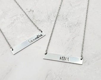 Name bar necklace | Custom handstamped necklace | minimalist | non tarnish jewelry | stainless steel aluminum | personalized jewelry