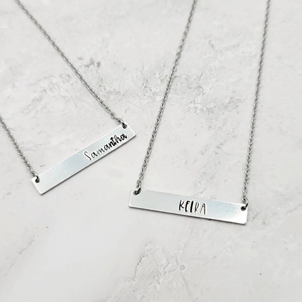 Name bar necklace | Custom handstamped necklace | minimalist | non tarnish jewelry | stainless steel aluminum | personalized jewelry