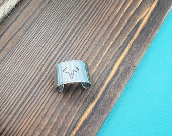 Longhorn ring | hand stamped ring | western jewelry | custom silver ring | rustic jewelry | non tarnish ring | steer bull ring