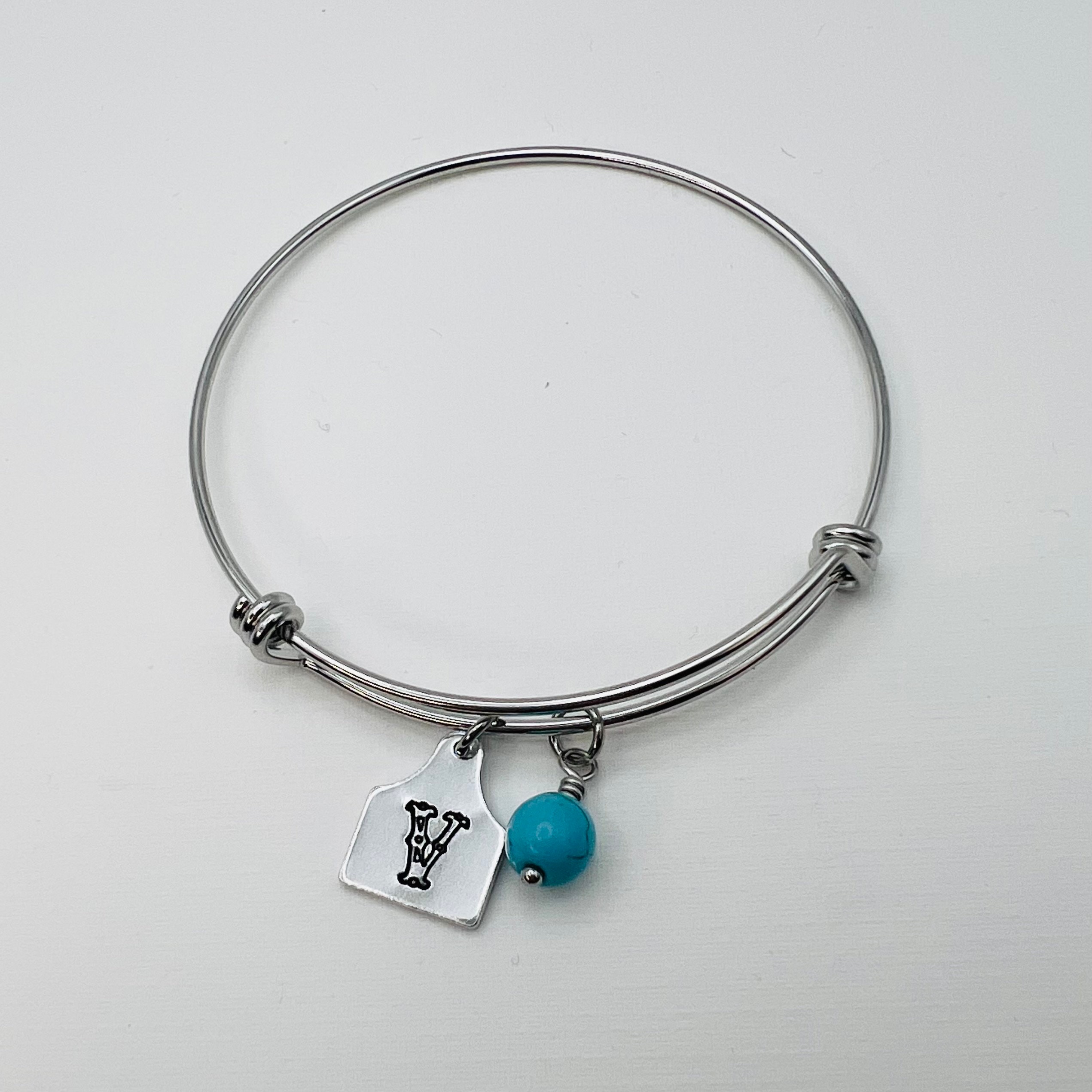 Cattle tag bracelet with turquoise stone | cowgirl initial bracelet | stainless steel bangle | western charm bracelet | cow tag bracelet |