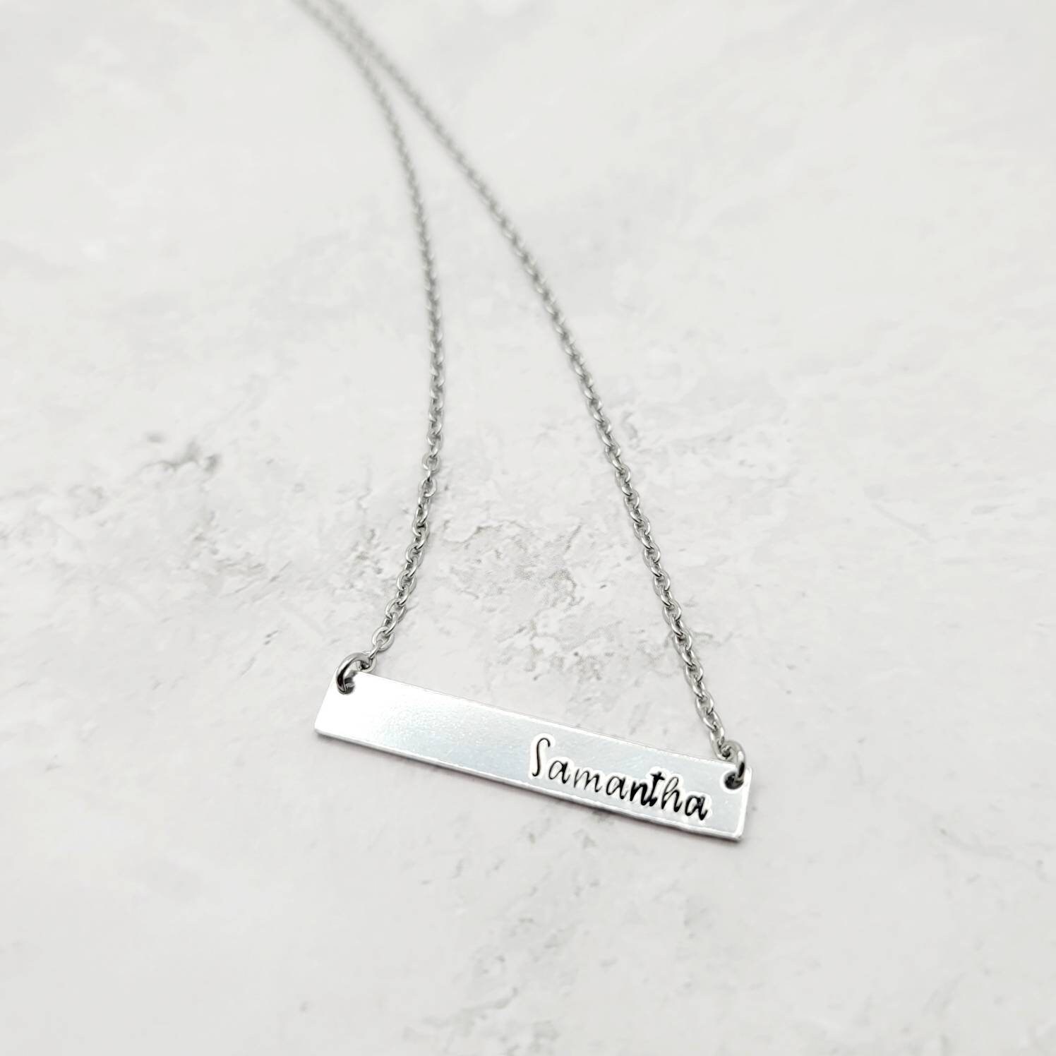 Name Bar Necklace Custom Handstamped Necklace Minimalist Etsy