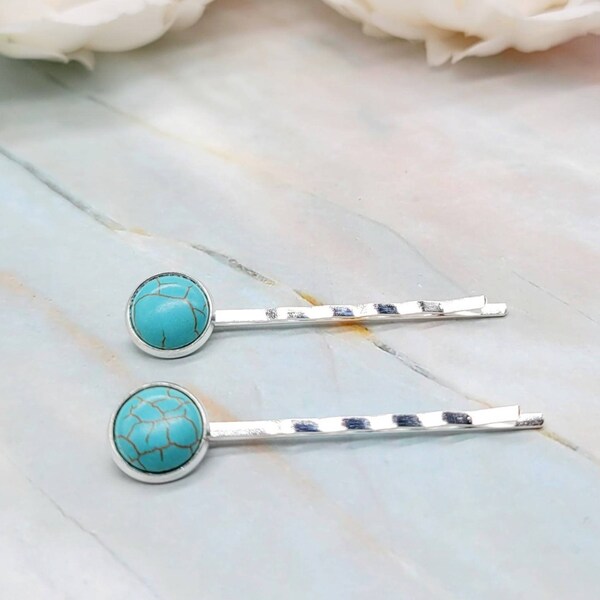 Turquoise hair pins, boho hairpin, embellished bobby pins, Set of 2, silver black rose gold hair pins, faux stone bobby pins, ready to ship