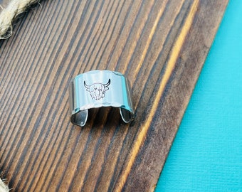 Highland cow ring | hand stamped ring | western jewelry | custom silver ring | rustic jewelry | non tarnish ring | cow ring