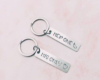 His and hers keychains | peach and eggplant keychains | hand stamped bar keychain | i love you gift | anniversary valentines funny gift nsfw