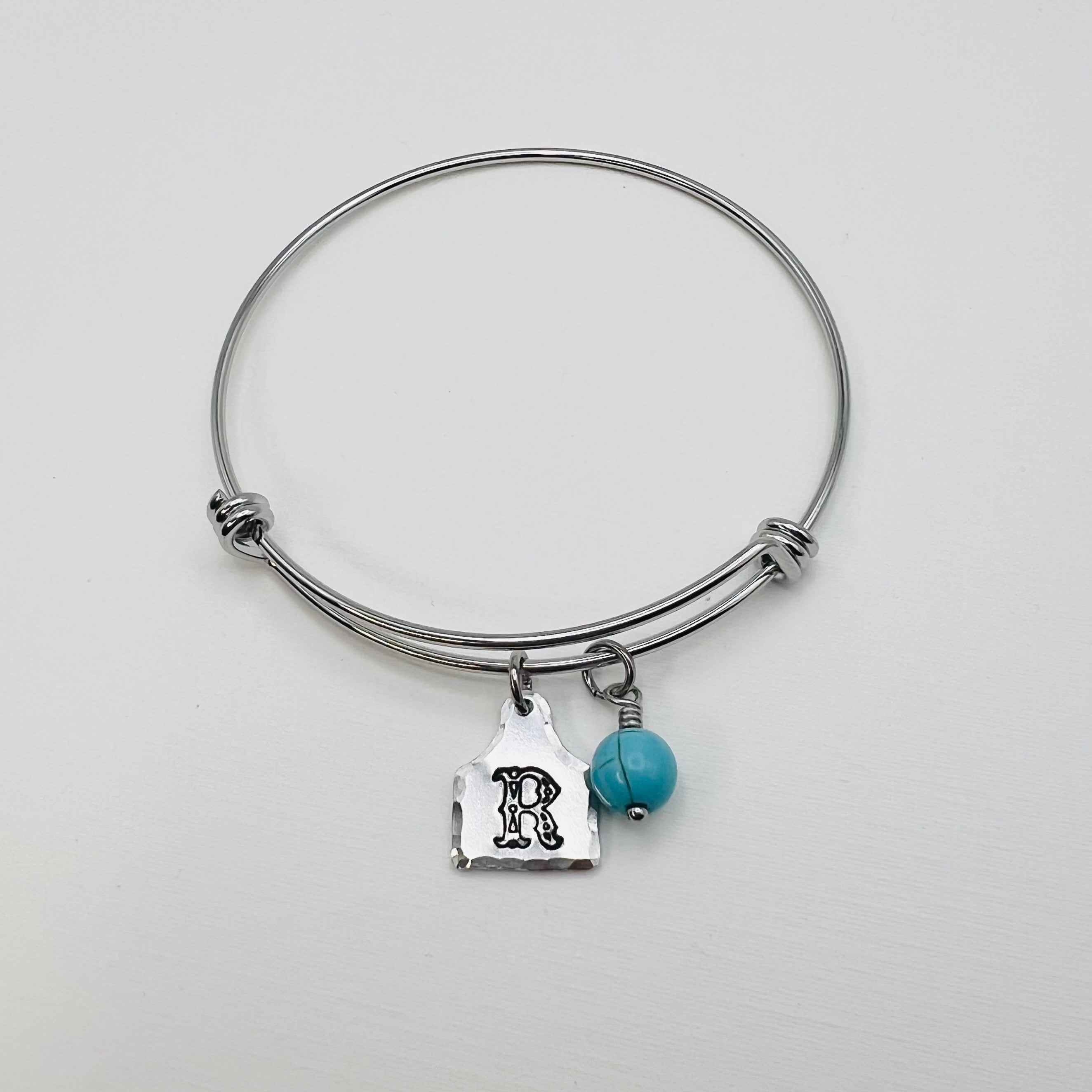 Cattle tag bracelet with turquoise stone | cowgirl initial bracelet | stainless steel bangle | western charm bracelet | cow tag bracelet |