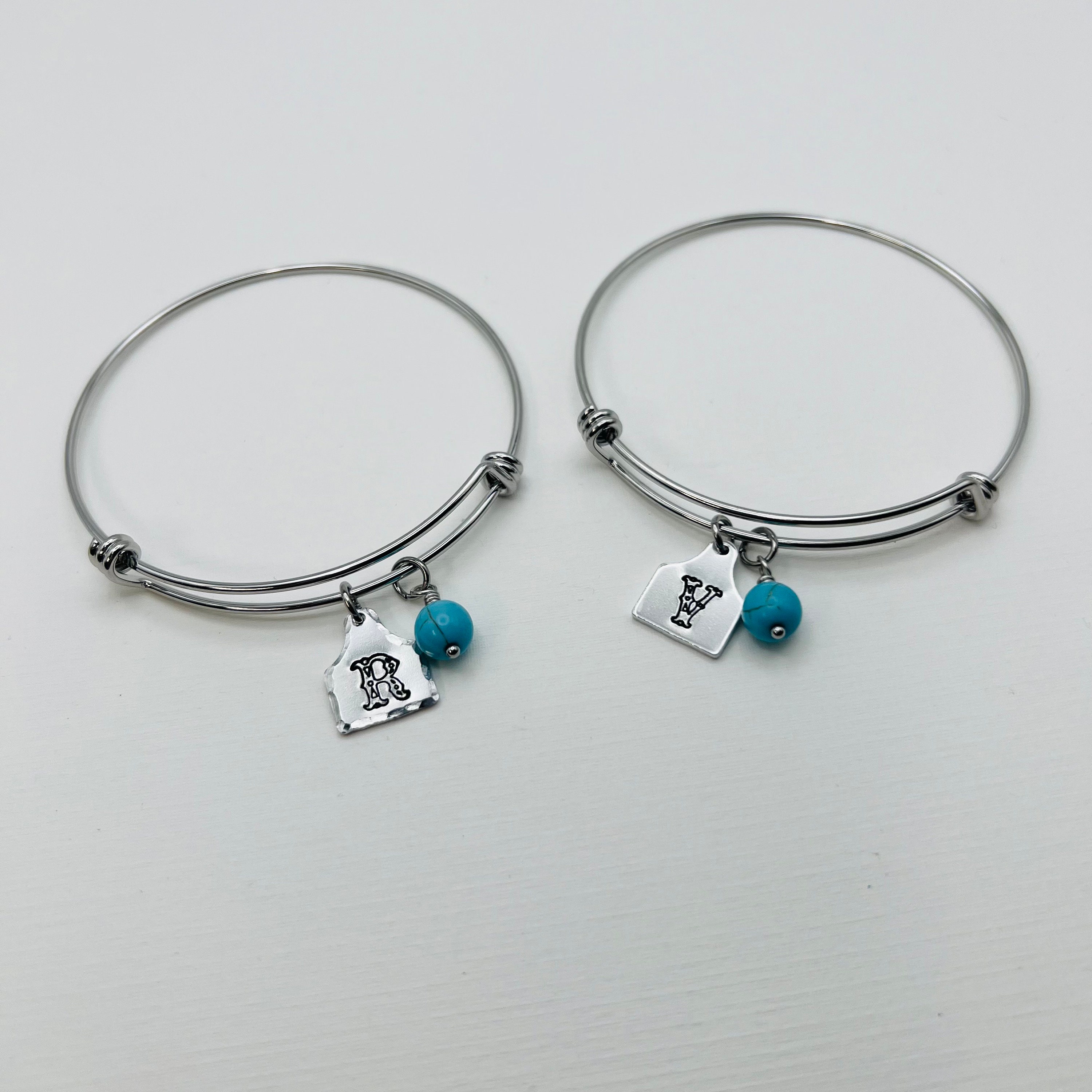 Cattle tag bracelet with turquoise stone | cowgirl initial bracelet | stainless steel bangle | western charm bracelet | cow tag bracelet |